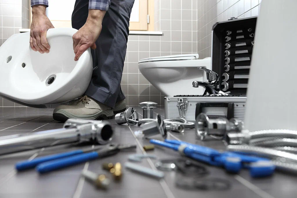 Plumbing tools prepared for a bathroom repair in San Ramon