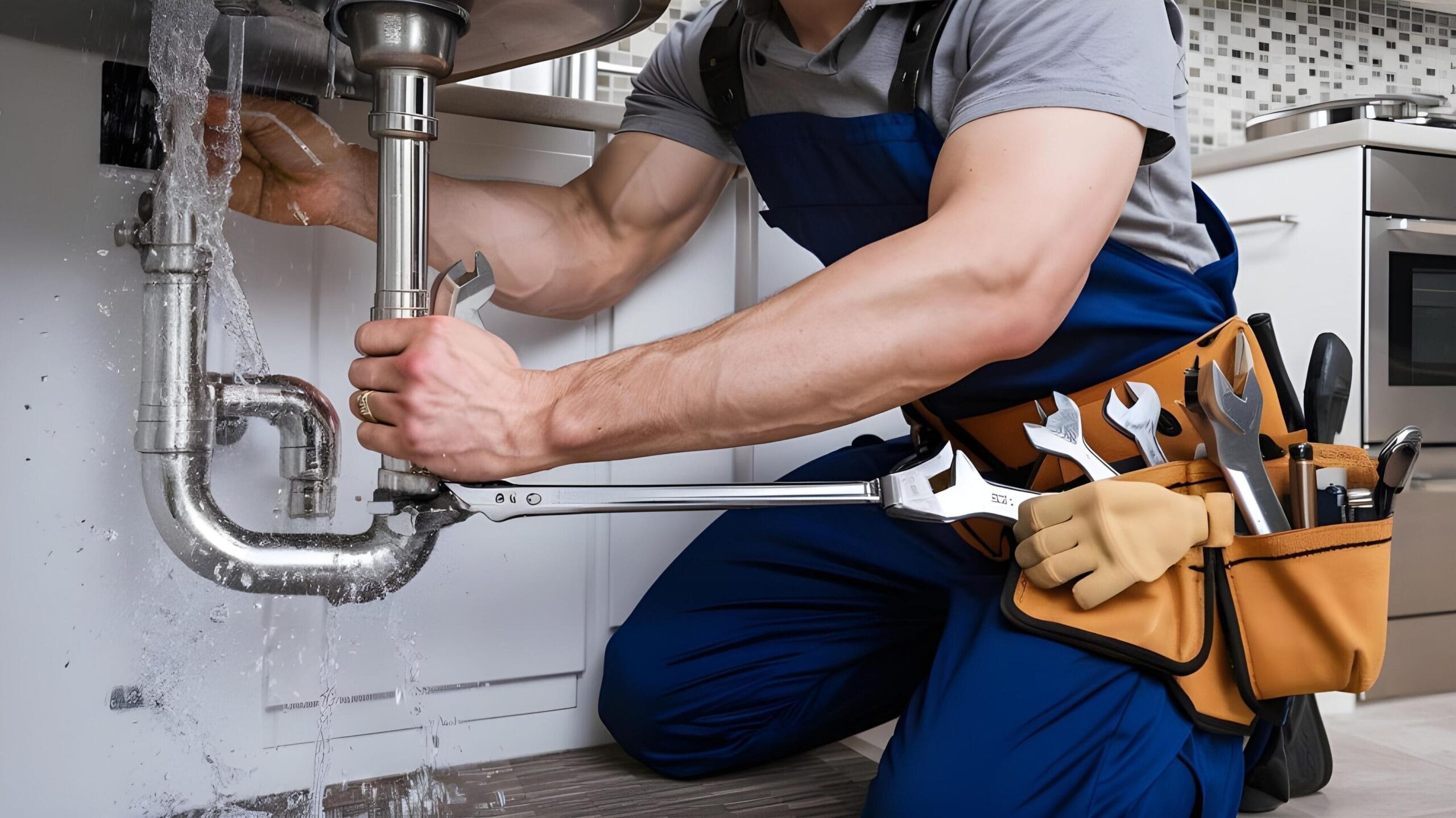 Plumber tightening a residential plumbing pipe in San Ramon